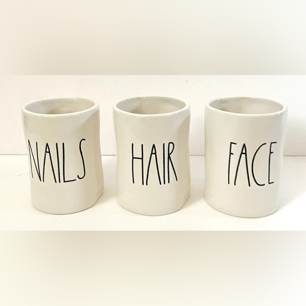 RAE DUNN VANITY BATH COSMETIC BATHROOM ORGANIZER SET.          HAIR, NAILS, FACE